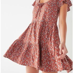 Urban Outfitters Flowy Red Dress with Flowers